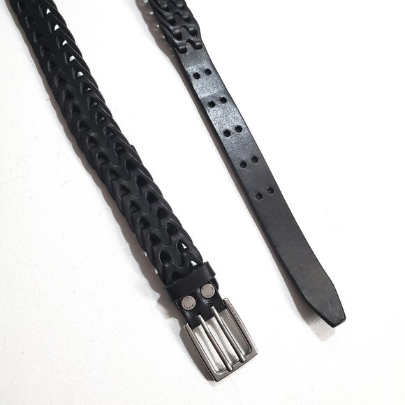 Rag & Bone Mini Woven Leather Belt Small Black - Picture 7 of 9